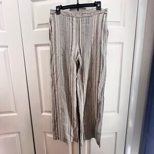 Coldwater Creek Size M Linen Blend Striped Elastic Waist Black,‎ Gray and Brown